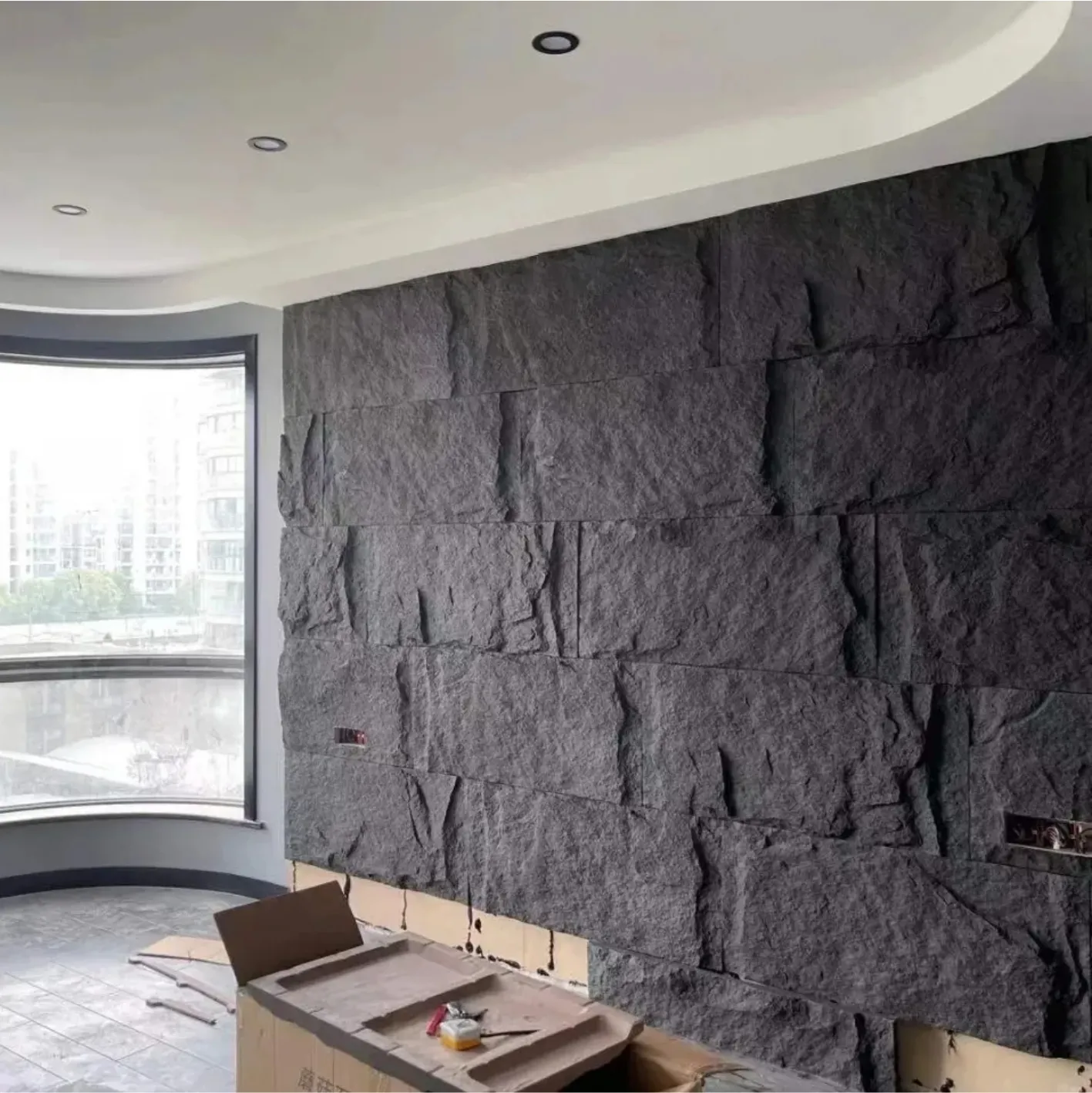 DIY 3D पत्थर पृष्ठभूमि दीवार निविड़ अंधकार पत्थर पु पैनलों