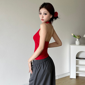 Nouvelle collection été : Ensemble pantalon ample taille haute et débardeur licou couleur unie pour <span class=keywords><strong>femme</strong></span> - Product Image 4