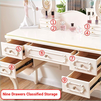 Coiffeuse moderne de style européen avec miroir sur pied éclairé 2025, en bois massif, style princesse luxueux pour chambre à coucher et mariage