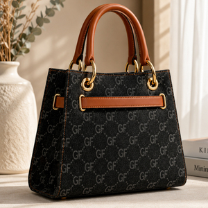 Custom Women Tote Handbag Black Printed Canvas PU Leather Trim Large Capacity <b>Top</b> Handle Shoulder Bag For Wholesale - Product Image 1