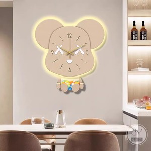 かわいいクマの時計装飾画揺れる静音壁掛け時計寝室リビングルーム静物画 - Product Image 5