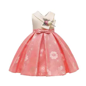 Wholesale Elegant Front Bowknot Kids Baby Sleeveless Orange Summer Girls Dress