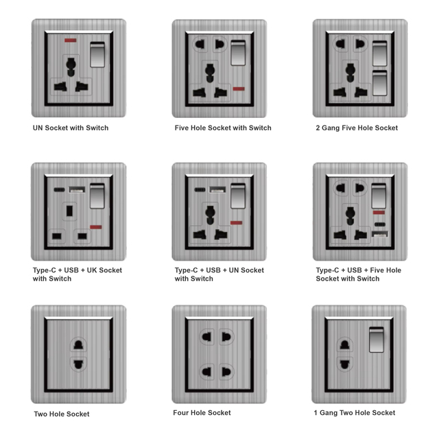 Stainless Steel Power Socket 86*86mm 250V Multi-Purpose USB Panel Cover CE ROHS FCC for IP21 13A 16A