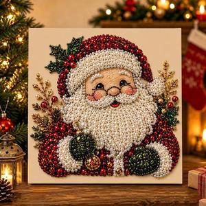 Kit de peinture perlée DIY Père Noël, toile à huile multicolore, décoration de Noël faite à la main - Product Image 1