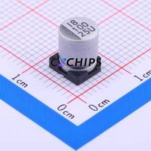 Condensateur électrolytique en aluminium SMD VEU101M1ETR-0607, SMD, D6.3xL7.7mm 100uF 20% 25V 6.3mm - Product Image 1