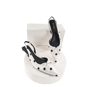 Wholesale New Cute Women Black Polka Dot Printing Slip-On Thin Heel Pointed Toe PU Lining Dress Sandals <b>Shoes</b> - Product Image 1
