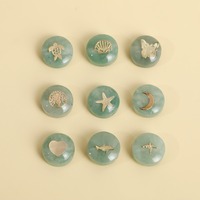 Breloque en forme d'animal mignon et de lune, double face, 8 mm, avec motif estampé en émail doré, en coquillage d'eau douce, quartz rose, améthyste, cristal naturel et pierre de jade