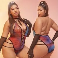Lingerie Seksi Ukuran Besar Eropa Amerika untuk Wanita Gemuk, Model ODM Dobby Polyester Bahan Mesh Transparan yang Memperlihatkan Payudara