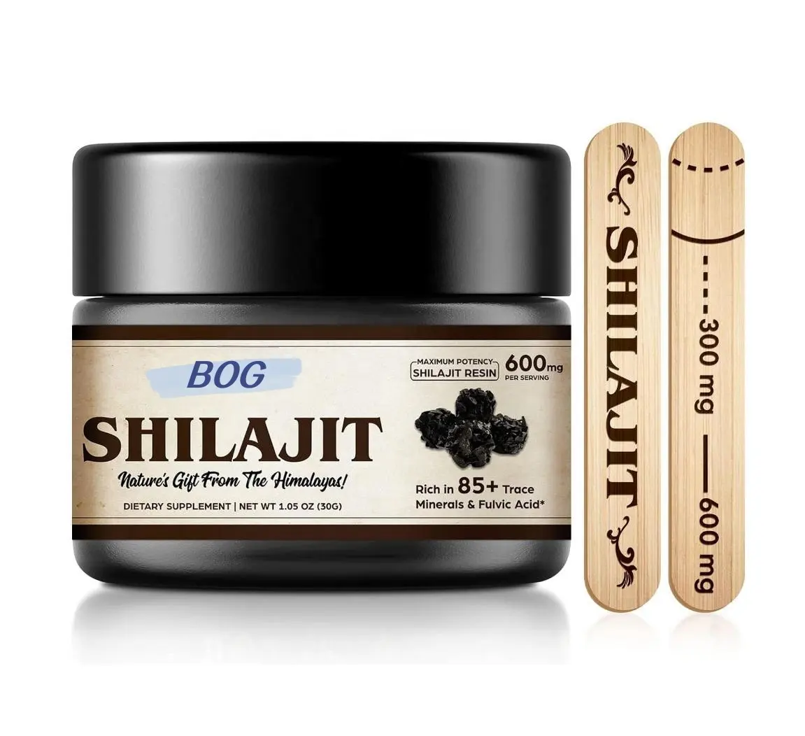 Label pribadi murni Himalayan Shilajit Resin kompleks asam Fulvic untuk energi & dukungan kekebalan tubuh 50g