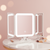 Table de maquillage pliable Haixin Big Hot Three avec éclairage LED à 3 couleurs, rechargeable et portable, miroir de maquillage LED