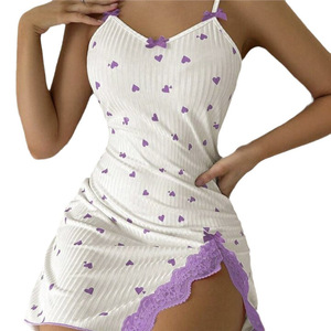 Homewear Set New Arrival Women's Spring <b>Lace</b> Trim Heart Print Color Block Sleepwear Pajamas Fairy Style ODM Customizable - Product Image 6