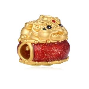 ปี่เซียะกลมเล็กสีทอง24k ประดับลูกปัดหรูหราเครื่องประดับลูกปัด0.9กรัม - Product Image 1