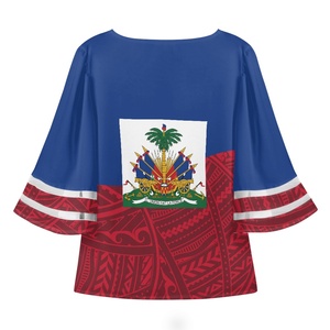 2025 Haitianische Sommer Damen Plus Size Blusen Luxus Blumen druck Custom Batwing Sleeve Damen Tops mit Logo Shirts - Product Image 4