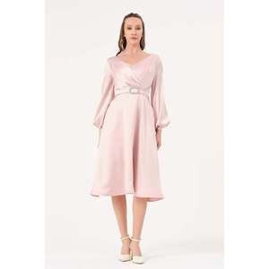 Chemise élégante pour femme DANS, couleur rose poudré unie, manches longues, col rond, coupe classique, pour toutes les saisons - Product Image 1