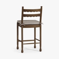 Tabouret de bar rétro en bois avec dossier ondulé et assise rembourrée rayée, mobilier de salle à manger moderne