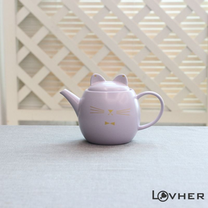 Service à thé japonais en céramique de haute qualité, motif <span class=keywords><strong>chat</strong></span> mignon, couleur violette, théière de 450 ml avec plateau, résistant à la chaleur, cadeau idéal pour le thé de l'après-midi - Product Image 3