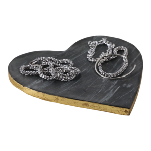 Vassoio decorativo in marmo a forma di cuore con bordo nero e oro per decorazioni per la casa, centrotavola, complemento per il tavolino da caffè - Product Image 2