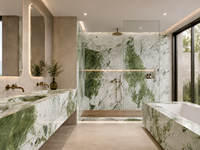 Dalles et carreaux en marbre Calacatta Emerald, pierre naturelle, pour îlots de cuisine, plans de travail, crédences et plans de toilette.