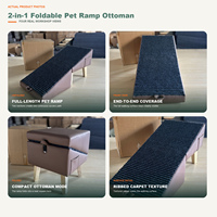 Rampe pliable de luxe pour animaux de compagnie, ottoman 2-en-1, escalier pour chien en bois massif, marches antidérapantes pour petits chiens et chats - Accessoire de canapé multifonctionnel