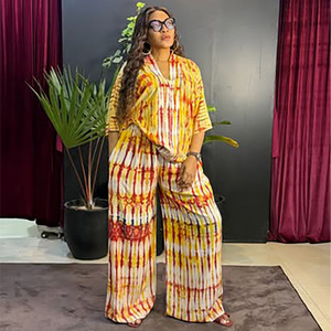 Pour l'Europe et l'Amérique, Nouveauté Printemps 2026, Ensemble deux pièces décontracté en polyester, pantalon ample à jambes larges imprimé style ethnique - Product Image 1