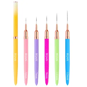 BQAN Logo OEM Colorful 3-25mm Long Thick Kolinsky Paint Brush UV Gel Acrylic Rose Gold Nylon Extra Thin Nail Art Liner Brush Set