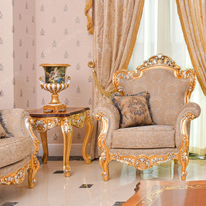 Ensemble de canapés de salon de luxe classiques canapés en bois massif de <span class=keywords><strong>grande</strong></span> taille avec finition or noble meubles de maison - Product Image 3