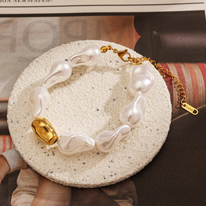 Baroque Pearl <b>Bracelet</b> Imitation Pearl Gold Plated <b>Adjustable</b> Unisex Jewelry Fashion Chain Link <b>Bracelet</b> - Product Image 3