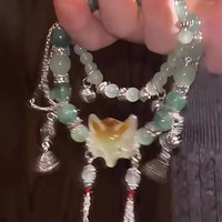 Bracelet unisexe fait main en pierre naturelle et perles de fer, motif Masque de renard rose et Ailes d'ange, style ange gardien élégant