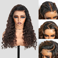 T1B/4 # Wig tanpa lem keriting Burmese besar rambut manusia, Wig depan renda simpul Bleach 7x6, pemisah Gratis serbaguna Max