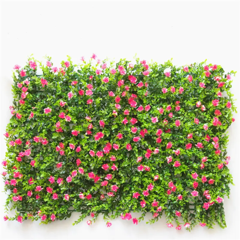 M309 Offre Spéciale Décoratif Fleur Blanche Panneaux Muraux D'extérieur En Plastique Vert Verdure Artificielle Plantes Mur D'herbe Pour La Décoration