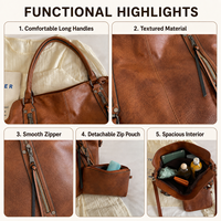 Sac à bandoulière pour femme, sac de créateur 2-en-1, texture cuir huilé, grande capacité, sac à main en cuir PU, mode, OEM ODM, vente en gros, 20 pièces