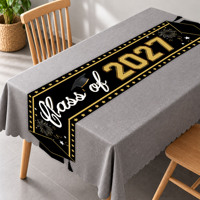 Chemin de table personnalisé pour la promotion 2027, chemin de table en polyester noir et or pour décorations de fête de remise des diplômes, 180 x 35 cm