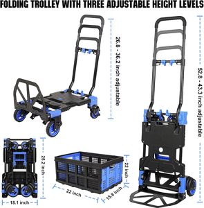 עגלת דוללי ניידת 2 ב 1 עגלה ניידת משאית עם סל פלסטיק שקט עגלת קפל - Product Image 3