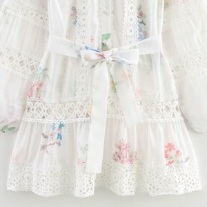 Vestido Holgado con Encaje y Flores, Estilo Dulce y Fresco, Estampado Chic, Cuello Camisero, Manga Larga, Estilo Informal para Primavera y Otoño - Product Image 5