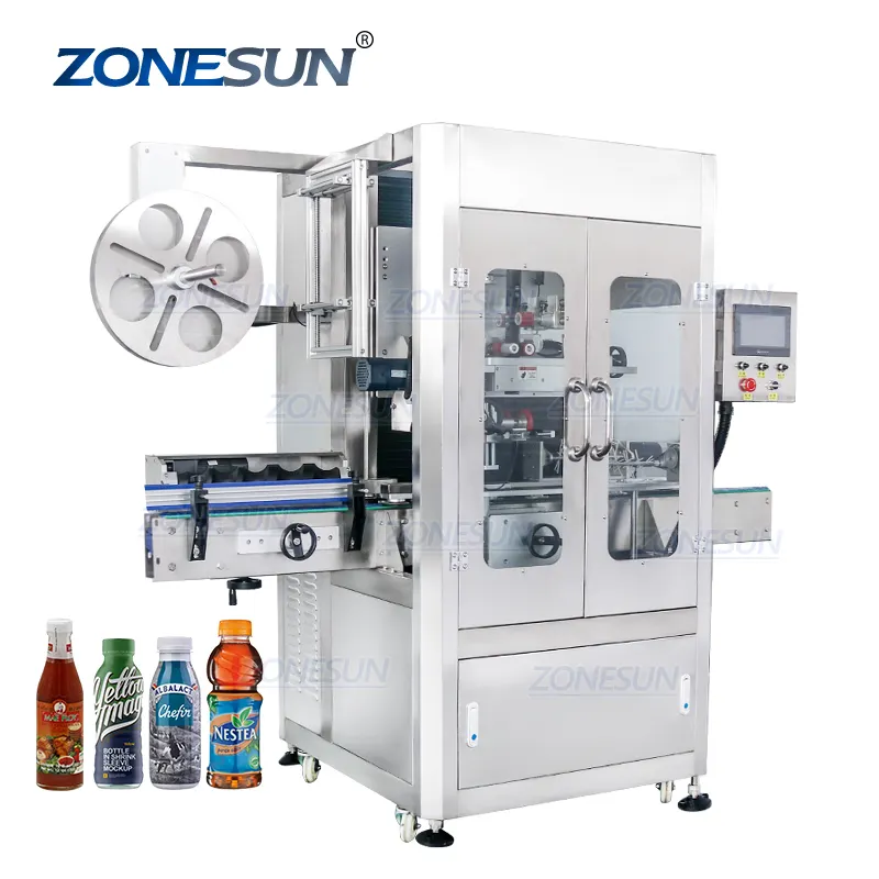 ZONESUN ZS-STB150 पीवीसी खिंचाव स्वत: पानी की बोतल Sleeving लेबलिंग मशीन के लिए एयरोसोल डिब्बे