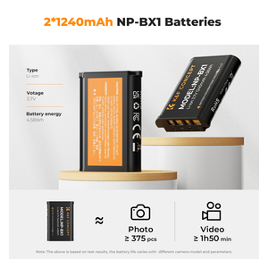 K&F Concept Convient aux appareils photo <span class=keywords><strong>Sony</strong></span> ZV-1 ZV-1F DSC-RX100, lot de 2 batteries rechargeables haute puissance 1240mAh NP-BX1 et chargeur - Product Image 2
