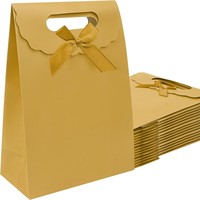 Sac fourre-tout en papier kraft noir mat à bords ondulés avec nœud en polyester délicat ; Cadeaux d'affaires personnalisables pour remercier les clients