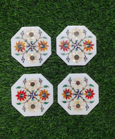 Sous-verre en marbre blanc poli avec incrustation de pierre complexe, fait main, accessoire de décoration de table haut de gamme