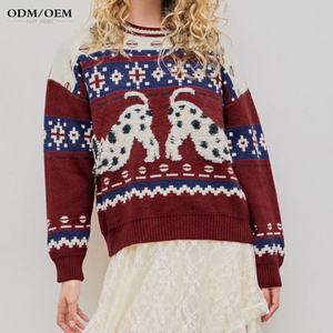 Pull jacquard tricoté personnalisé pour femme, motif chien mignon, couleur rouge, pull de Noël unisexe - Product Image 2