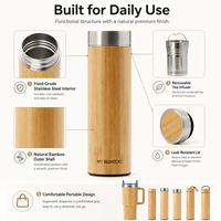 Cangkir Termos Bambu Ramah Lingkungan dengan Tutup, Mug Minuman Terisolasi yang Dapat Digunakan Kembali untuk Kopi, Teh, dan Air Sehari-hari