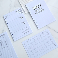 Recharges de calendrier personnalisées imprimées 2027 A5, inserts de planificateur mensuel, agenda hebdomadaire, papier de rechargement pour carnet à 6 anneaux