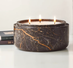 Candela rotonda in oro con motivo in marmo di fabbrica con coperchio portagioie portapenne vaso succulento candela per aromaterapia - Product Image 5