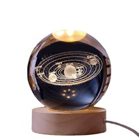 Lámparas Nocturnas LED Personalizadas de 60MM con Sistema Solar Grabado en 3D, Bola de Cristal y Globo Decorativo para el Hogar con Estampado Animal, para Regalo de Boda