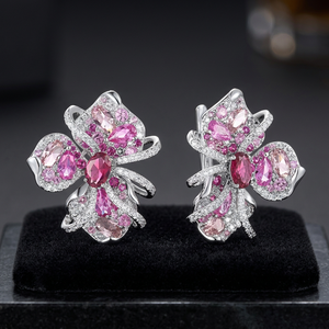 Boucles d'oreilles élégantes et tendance en argent sterling 925 avec rubis simulés et zircon cubique, bijoux de luxe LAVINA SE24594 pour cadeau unisexe - Product Image 2