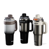 Gobelet isotherme en acier inoxydable de 40 oz avec revêtement céramique, double paroi sous vide, avec poignée et couvercle à paille, compatible porte-gobelet de voiture