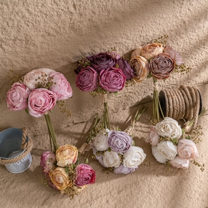 Bouquet di Rose fatte a mano effetto bruciato per la decorazione della casa della festa di nozze, autunno autunno fiori secchi Bouquet di Rose per la composizione floreale - Product Image 2