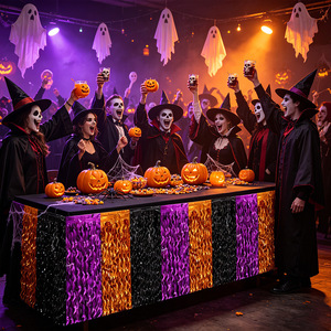 Halloween Party Table Skirt Decoration right <b>Light</b> Curved Knife <b>Curtain</b> Table Skirt Wave Color Table <b>Curtain</b> - Product Image 3