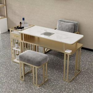 Ensemble professionnel de table et de chaise de manucure grise, un ensemble complet de mobilier de salon avec rangement, port USB, aspirateur - Product Image 1