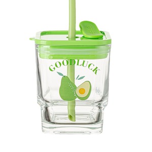 Vaso de Vidrio Portátil Estilo Instagram 2024, Taza de Vidrio con Tapa y Pajita, Taza Simple para Regreso a Clases, Taza para Té - Product Image 1