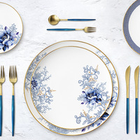 Assiettes peu profondes modernes de style nordique à bord doré, en porcelaine fine, compatibles lave-vaisselle, haute qualité pour hôtels, vente en gros